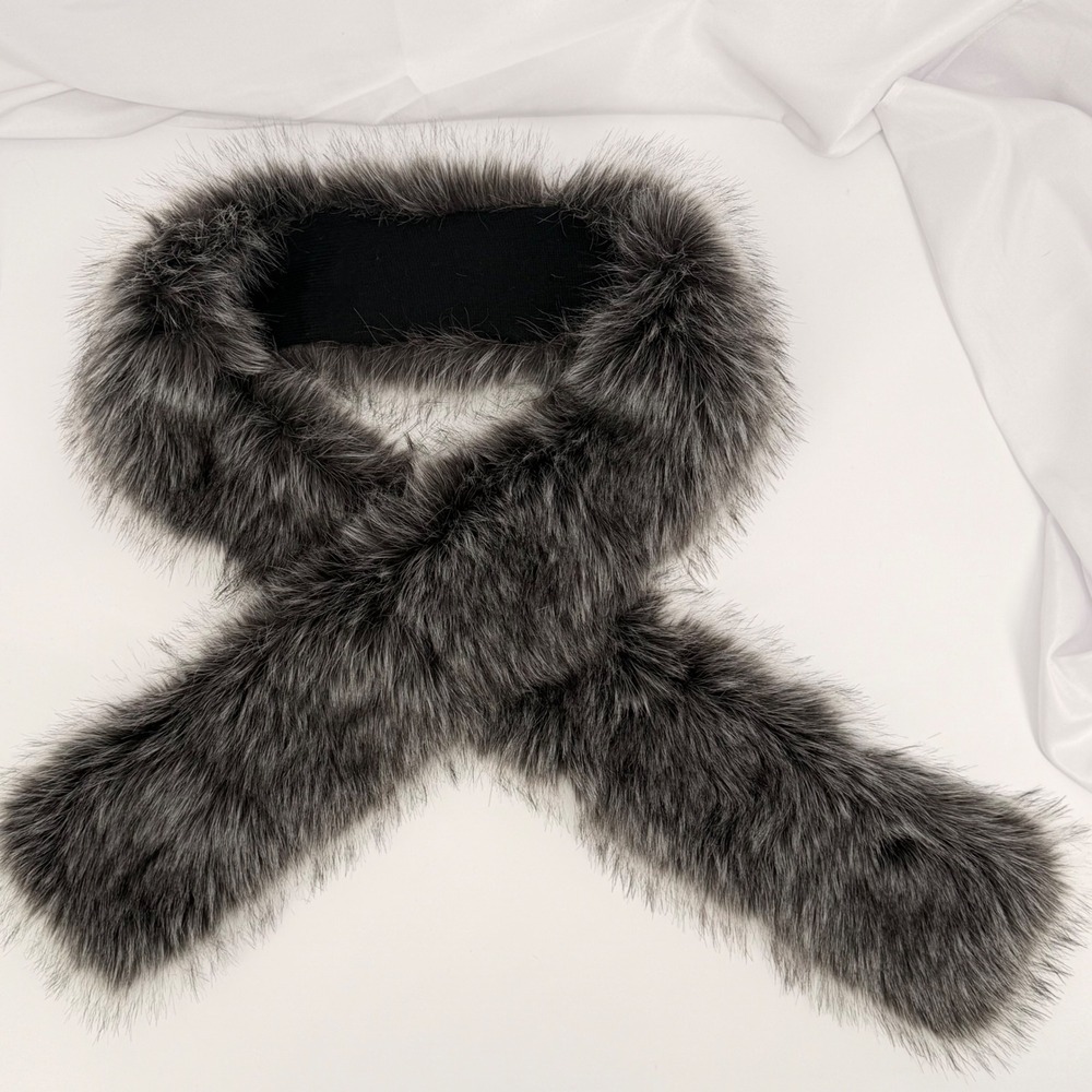Kate Spade Faux Fur Scarf Wrap Womens One Size Gray Black Excellent